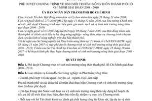 Quyết định  26/2008/QĐ-UBND  phê duyệt chương trình vệ sinh môi trường nông thôn  Hồ Chí Minh giai đoạn 2008 - 2010