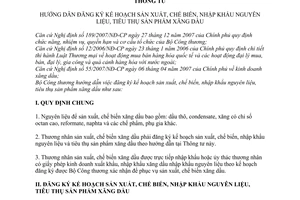 Thông tư 04/2008/TT-BCT đăng ký kế hoạch sản xuất, chế biến, nhập khẩu nguyên liệu, tiêu thụ sản phẩm xăng dầu