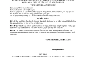 Quyết định  05/2008/QĐ-KTNN quy định danh mục hồ sơ kiểm toán; chế độ nộp lưu, bảo quản, khai thác và tiêu huỷ hồ sơ kiểm toán