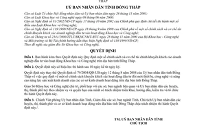 Quyết định  11/2008/QĐ-UBND Quy định chính sách và cơ chế tài chính khuyến khích các doanh nghiệp đầu tư vào hoạt động KHCN tỉnh Đồng Tháp