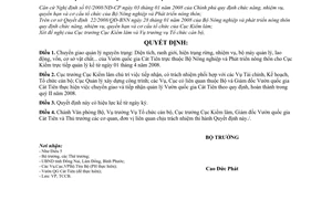 Quyết định  980/2008/QĐ-BNN  chuyển giao vườn quốc gia Cát Tiên cho Cục Kiểm lâm quản lý