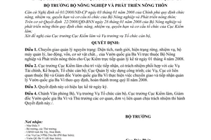 Quyết định  976/2008/QĐ-BNN  chuyển giao vườn quốc gia Ba Vì cho Cục Kiểm lâm quản lý