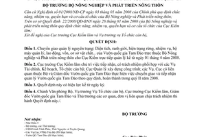 Quyết định  975/2008/QĐ-BNN  chuyển giao vườn quốc gia Tam Đảo cho Cục Kiểm lâm quản lý