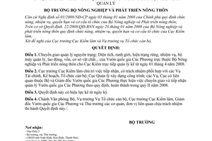 Quyết định  977/2008/QĐ-BNN  chuyển giao vườn quốc gia Cúc Phương cho Cục Kiểm lâm quản lý