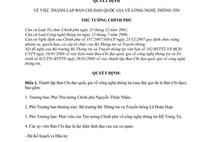Quyết định  343/QĐ-TTg thành lập Ban Chỉ đạo quốc gia về công nghệ thông tin