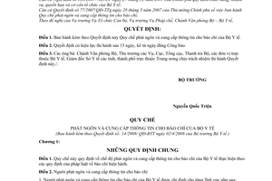 Quyết định 14/2008/QĐ-BYT  quy chế phát ngôn và cung cấp thông tin cho báo chí của Bộ Y tế