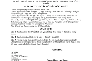 Quyết định  17/QĐ-TTLK  quy chế hoạt động bù trừ và thanh toán chứng khoán