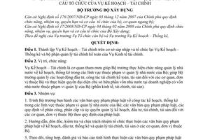 Quyết định  466/QĐ-BXD  thành lập và quy định chức năng, nhiệm vụ, quyền hạn, cơ cấu tổ chức của Vụ Kế hoạch – Tài chính