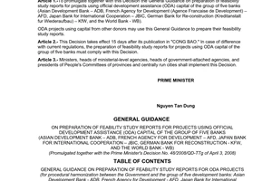 Decision No. 48/2008/QD-TTg of April 3, 2008, promulgating the general guidance on preparation of feasibility study reports for projects using official development assistance capital of the group of five banks.