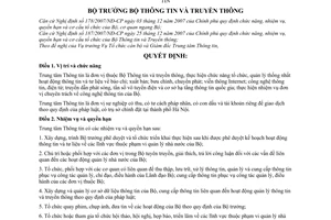 Quyết định  16/2008/QĐ-BTTTT  quy định chức năng, nhiệm vụ, quyền hạn và cơ cấu tổ chức của Trung tâm Thông tin