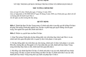 Quyết định  360/QĐ-TTg thành lập Ban Chỉ đạo Trung ương chính sách nhà ở