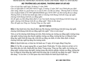 Quyết định 29/2008/QĐ-BLĐTBXH Chương trình khung trình độ trung cấp nghề, trình độ cao đẳng nghề cho nghề “điện tử dân dụng”