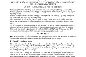 Quyết định  1533/QĐ-UBND  duyệt nhiệm vụ điều chỉnh quy hoạch chung xây dựng huyện Hóc Môn, Hồ Chí Minh