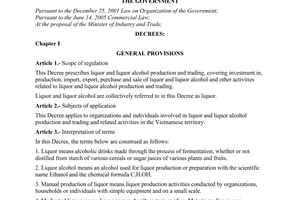 Decree No. 40/2008/ND-CP of April 7, 2008, on liquor production and trading