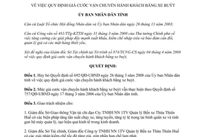 Quyết định 820/QĐ-UBND năm 2008 quy định giá cước vận chuyển hành khách xe buýt Thừa Thiên Huế