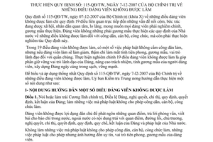 Hướng dẫn số 12-HD/UBKTTW năm 2008 điều đảng viên không được làm Ủy ban Kiểm tra Trung ương