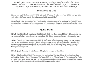 Quyết định số 1221/2008/QĐ-BYT Danh mục trang thiết bị thuốc thiết yếu Phòng Y tế học đường