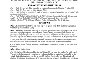 Quyết định  13/2008/QĐ-UBND phân cấp và ủy quyền quyết định đầu tư xây dựng công trình trên địa bàn tỉnh Tiền Giang