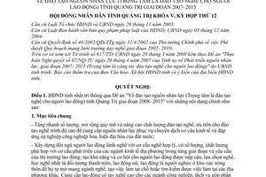 Nghị quyết 07/2008/NQ-HĐND đào tạo nguồn nhân lực (Trọng tâm là đào tạo nghề cho người lao động) tỉnh Quảng Trị giai đoạn 2008- 2015