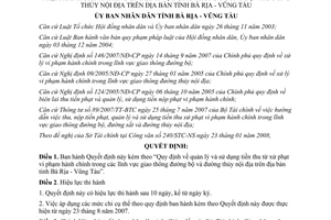 Quyết định 15/2008/QĐ-UBND quản lý sử dụng tiền phạt vi phạm giao thông Bà Rịa