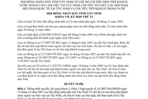 Nghị quyết 08/2008/NQ-HĐND bổ sung chế độ chi tiêu đón tiếp khách nước ngoài Tây Ninh 14/2007/NQ-HĐND