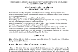 Nghị quyết 03/2008/NQ-HĐND điều chỉnh, bổ sung quy hoạch thủy lợi tỉnh Tây Ninh