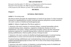 Decree No. 43/2008/ND-CP of April 8, 2008, detailing and guiding the implementation of article 62 and article 72 of the Vocational Training Law.