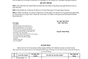 Quyết định  20/2008/QĐ-BTTTT danh mục tiêu chuẩn về ứng dụng công nghệ thông tin trong cơ quan nhà nước
