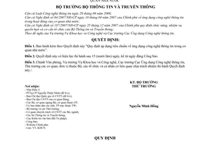 Quyết định 19/2008/QĐ-BTTTT  Quy định áp dụng tiêu chuẩn  ứng dụng công nghệ thông tin trong cơ quan nhà nước