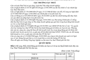 Quyết định  4182/QĐ-CT-THNVDT  bổ sung, điều chỉnh bảng giá tối thiểu các loại xe ô tô