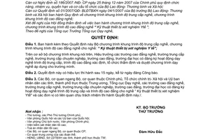 Quyết định 34/2008/QĐ-BLĐTBXH Chương trình khung trình độ trung cấp nghề,trình độ cao đẳng nghề cho nghề “kỹ thuật thiết bị xét nghiệm y tế”