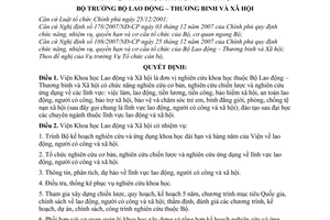 Quyết định 516/QĐ-LĐTBXH chức năng, nhiệm vụ, quyền hạn cơ cấu tổ chức