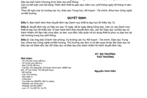 Quyết định  15/2008/QĐ-BGDĐT  Danh mục thiết bị dạy học tối thiểu lớp 12