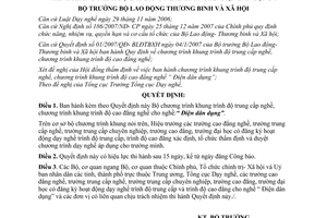 Quyết định 31/2008/QĐ-BLĐTBXH Chương trình khung trình độ trung cấp nghề, chương trình khung trình độ cao đẳng nghề cho nghề “điện dân dụng"