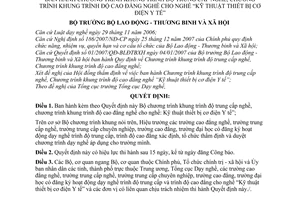 Quyết định 35/2008/QĐ-BLĐTBXH Chương trình khung trình độ trung cấp nghề, khung trình độ cao đẳng nghề cho nghề: Kỹ thuật thiết bị cơ điện Y tế