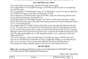 Quyết định  4262/QĐ-CT-THNVDT  bổ sung, điều chỉnh bảng giá tối thiểu các loại xe ô tô