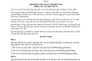 Nghị quyết 03/2008/NQ-HĐND phụ cấp cán bộ công chức cơ chế một cửa Bến Tre