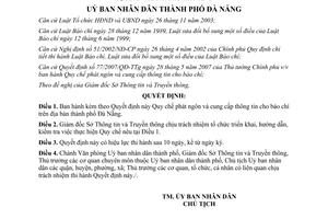 Quyết định 22/2008/QĐ-UBND quy chế phát ngôn cung cấp thông tin báo chí Đà Nẵng