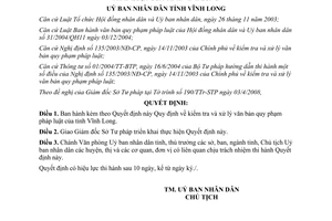 Quyết định 13/2008/QĐ-UBND kiểm tra  xử lý văn bản pháp luật  tỉnh Vĩnh Long