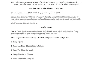Quyết định 09/2008/QĐ-UBND cơ quan chuyên môn thuộc Ủy ban nhân dân huyện thị xã thuộc Hậu Giang