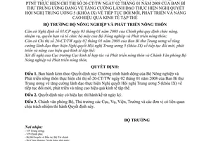 Quyết định 1105/QĐ-BNN-KTHT thực hiện CT 20-CT/TW NQ trung ương 5 đổi mới phát triển nâng cao hiệu quả KT tập thể