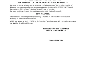 Order No. 03/2008/L-CTN of April 12, 2008 on The Promulgation of The Ordinance
