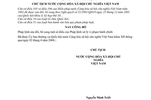 Lệnh công bố Pháp lệnh bổ sung Pháp lệnh xử lý vi phạm hành chính 03/2008/L-CTN