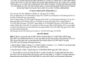 Quyết định 08/2008/QĐ-UBND sửa đổi  QĐ 12/2007/QĐ-UBND bồi thường, hỗ trợ và tái định cư dự án thuỷ điện Sơn La theo QĐ 02/2007/QĐ-TTg
