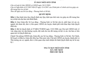 Quyết định 225/QĐ-UBND Quy định tạm thời mức trợ giúp đối tượng bảo trợ