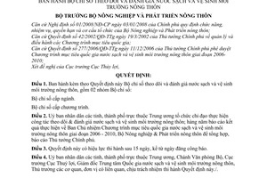 Quyết định 51/2008/QĐ-BNN  bộ chỉ số theo dõi và đánh giá nước sạch và vệ sinh môi trường nông thôn