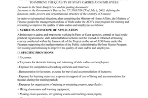 Circular No. 31/2008/TT-BTC of April 16, 2008, guiding the management and use of funds under the ASEAN Development Bank (ADB) loan program for training and retraining to improve the quality of state cadres and employees.
