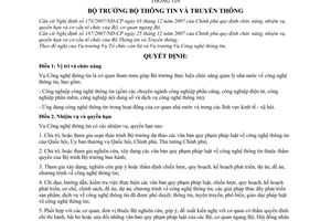 Quyết định  24/2008/QĐ-BTTTT  quy định chức năng, nhiệm vụ, quyền hạn và cơ cấu tổ chức của Vụ CNTT