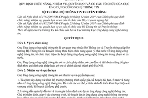 Quyết định 23/2008/QĐ-BTTTT quy định chức năng, nhiệm vụ, quyền hạn và cơ cấu tổ chức của Cục Ứng dụng Công nghệ Thông tin