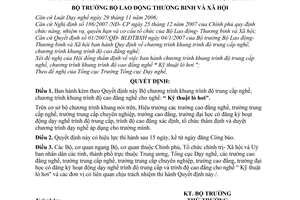 Quyết định 40/2008/QĐ-BLĐTBXH Chương trình khung trình độ trung cấp nghề, chương trình khung trình độ cao đẳng nghề cho nghề “kỹ thuật lò hơi"